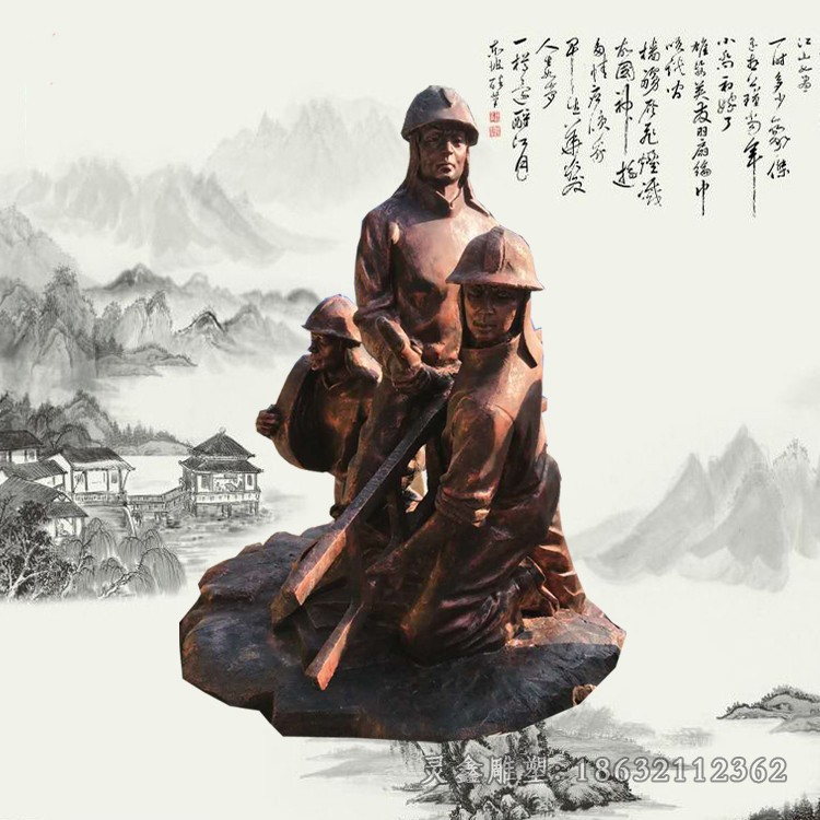 喷水消防员抽象铜雕