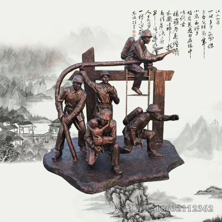 喷水消防员人物景观铜雕