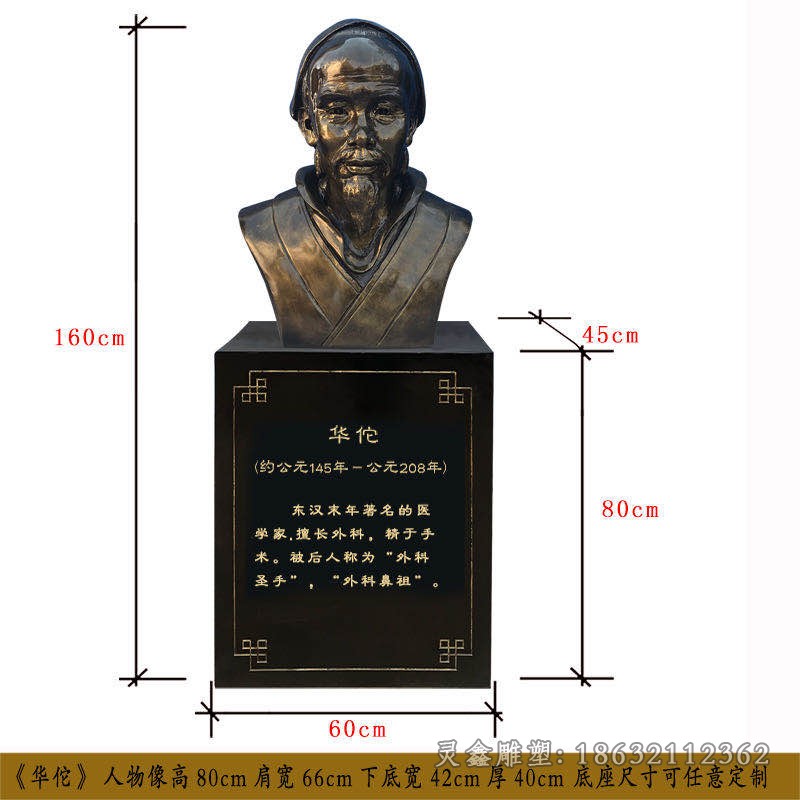 华佗名医胸像小区铜雕