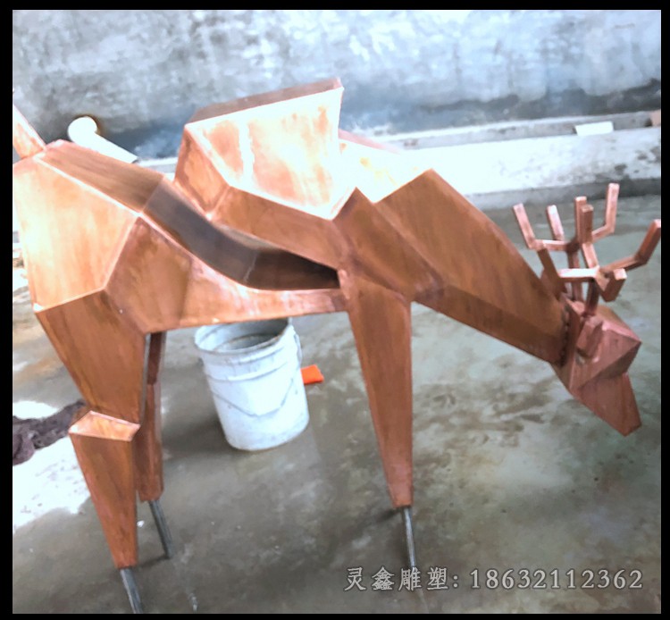 不锈钢几何梅花鹿城市雕塑