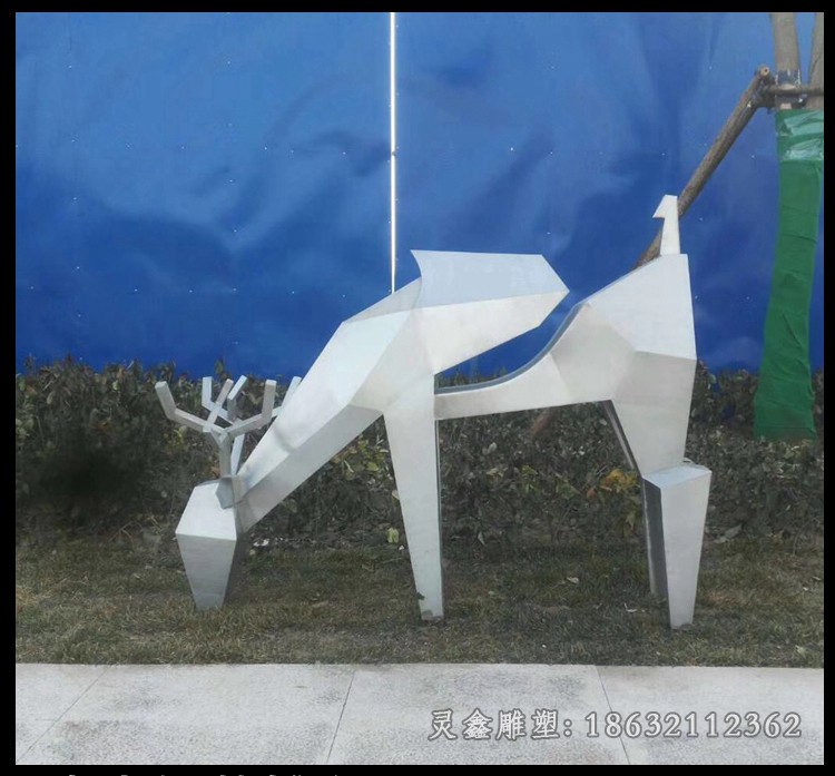 不锈钢几何鹿梅花鹿广场雕塑