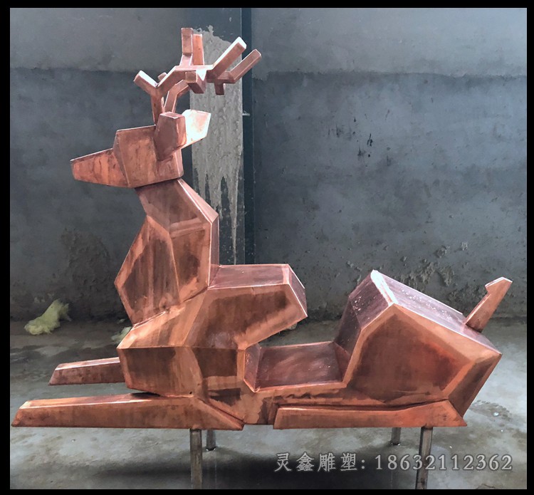 不锈钢几何鹿梅花鹿广场雕塑