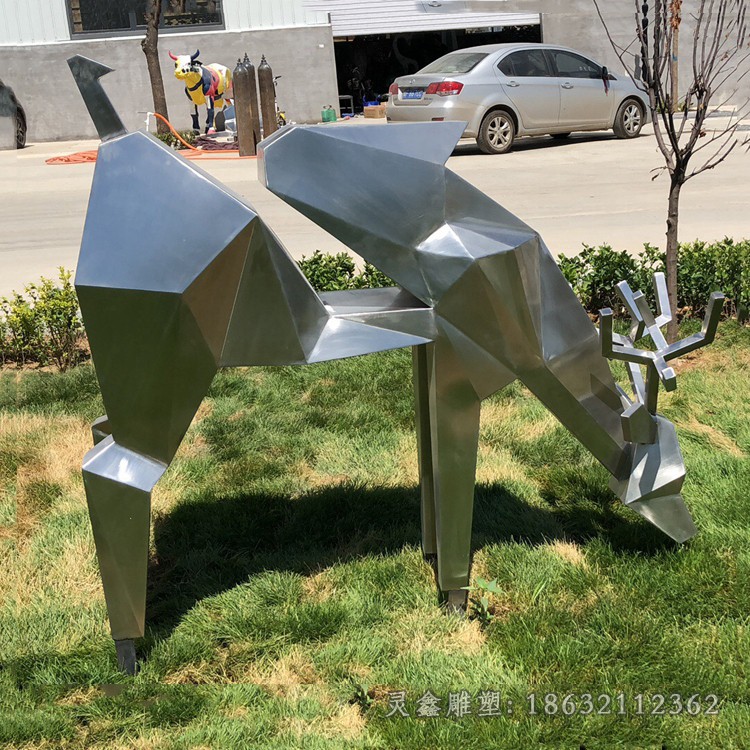 不锈钢几何梅花鹿公园雕塑