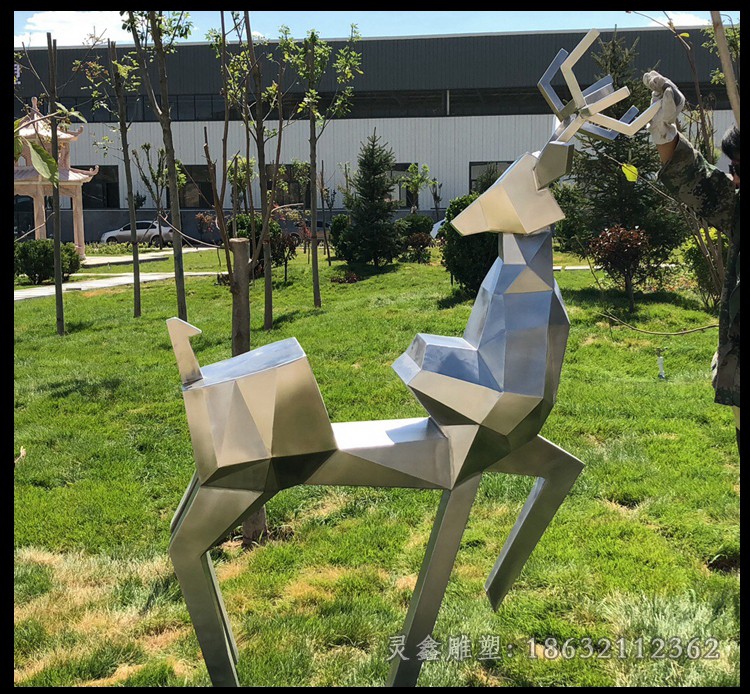 不锈钢几何梅花鹿户外雕塑