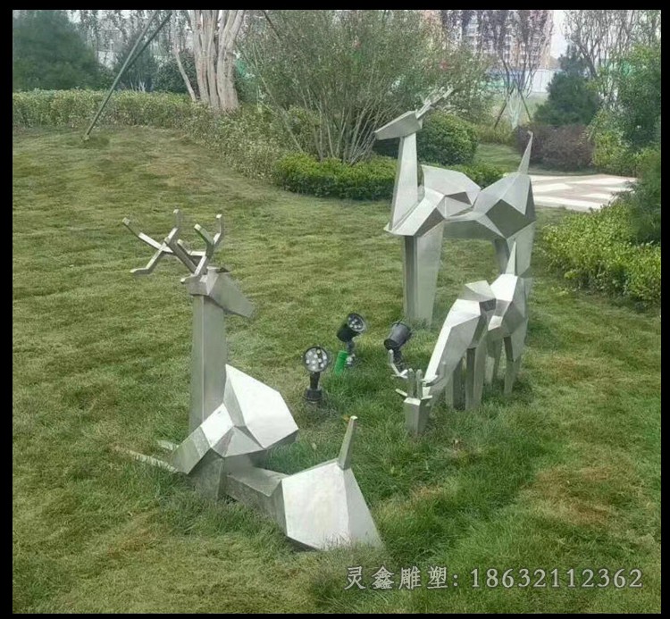 不锈钢几何梅花鹿园林雕塑