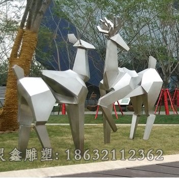 不锈钢几何梅花鹿庭院雕塑