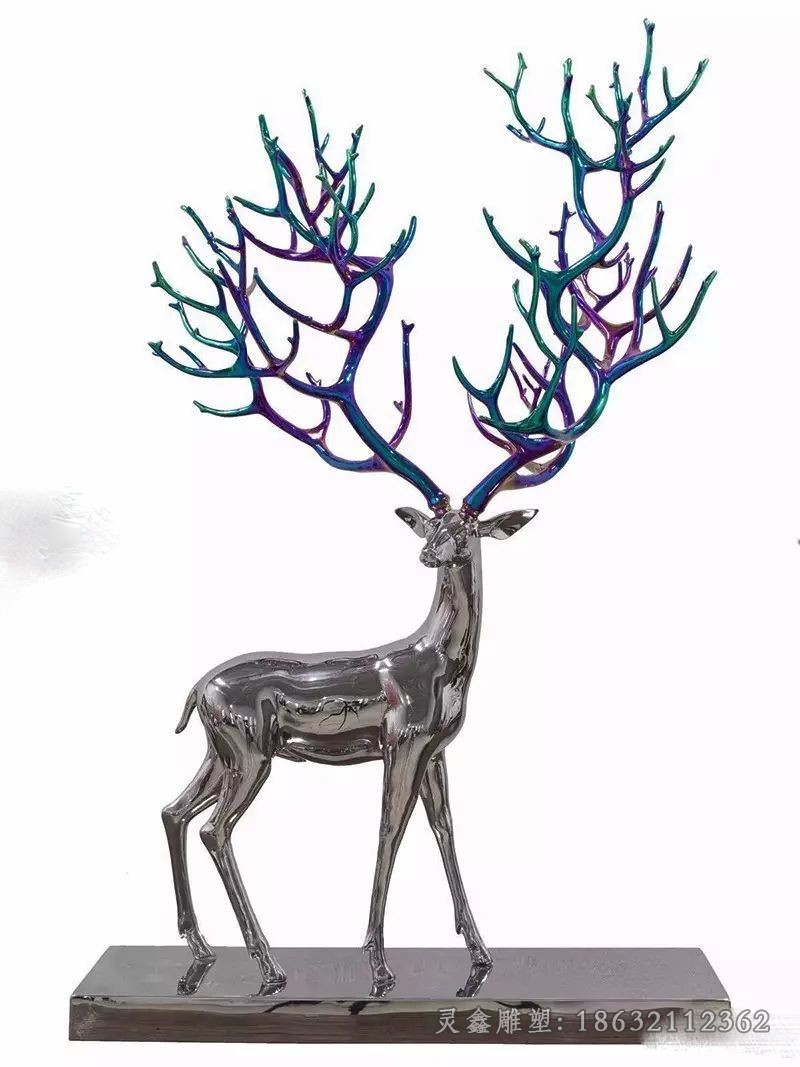 抽象梅花鹿不锈钢动物雕塑