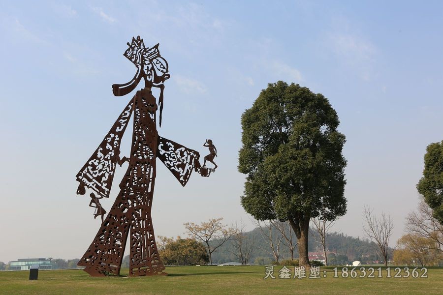 不锈钢抽象皮影戏景观雕塑