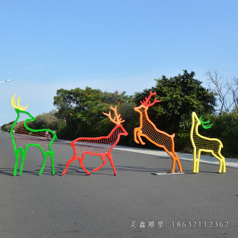 不锈钢镂空梅花鹿广场雕塑