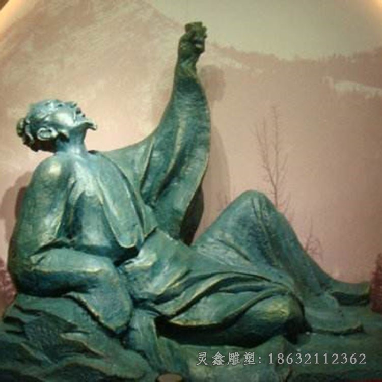 李白醉酒人物抽象铜雕