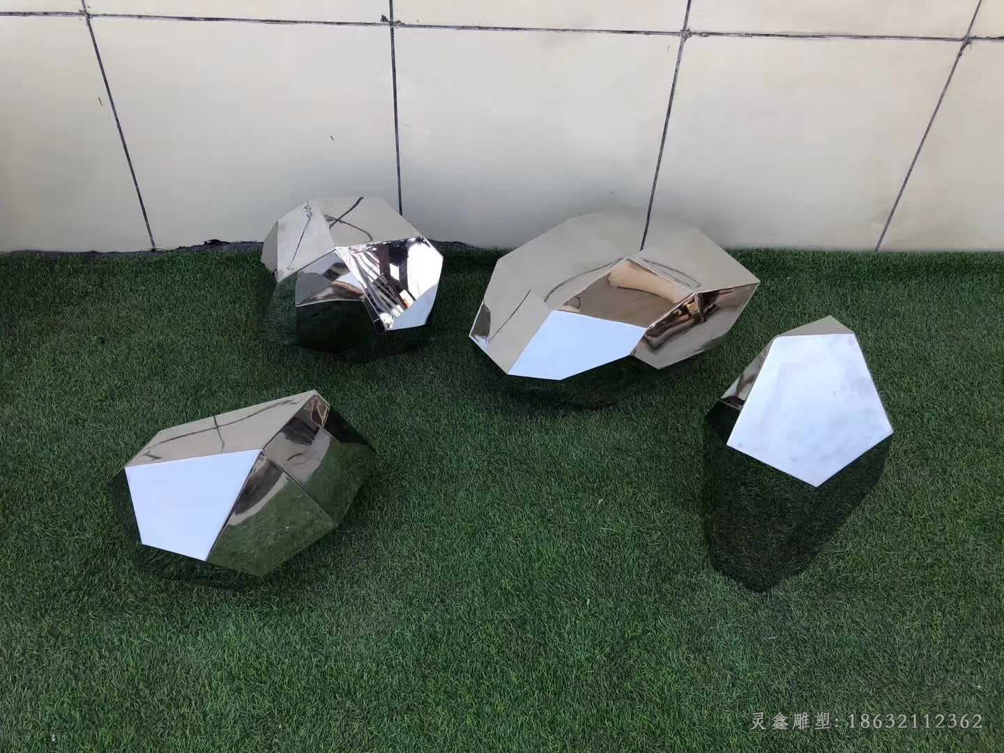 不锈钢几何石头抽象雕塑