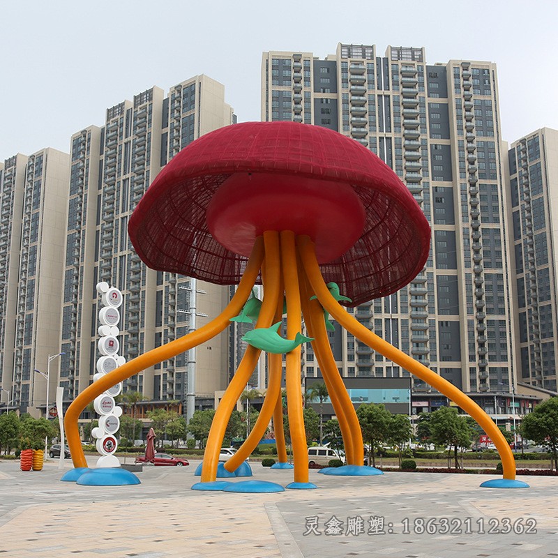 不锈钢彩绘水母标志雕塑