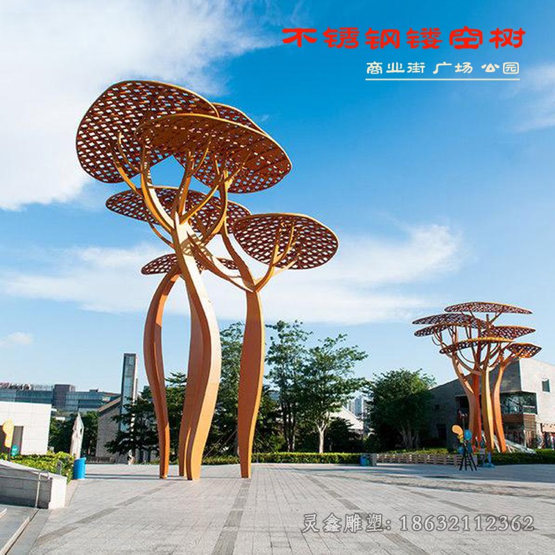 不锈钢彩绘树户外雕塑