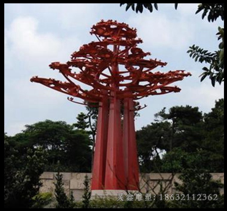 不锈钢彩绘树叶园林雕塑