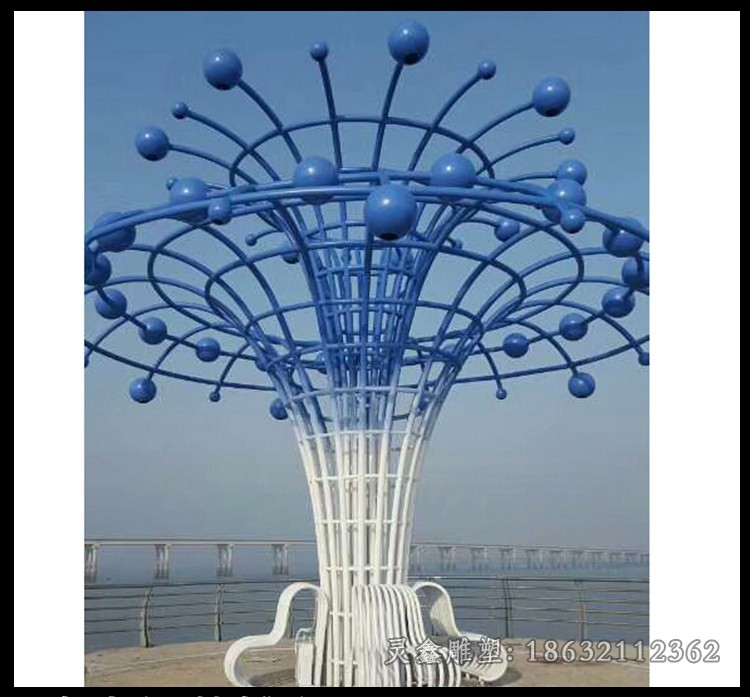 不锈钢彩绘树叶园林雕塑