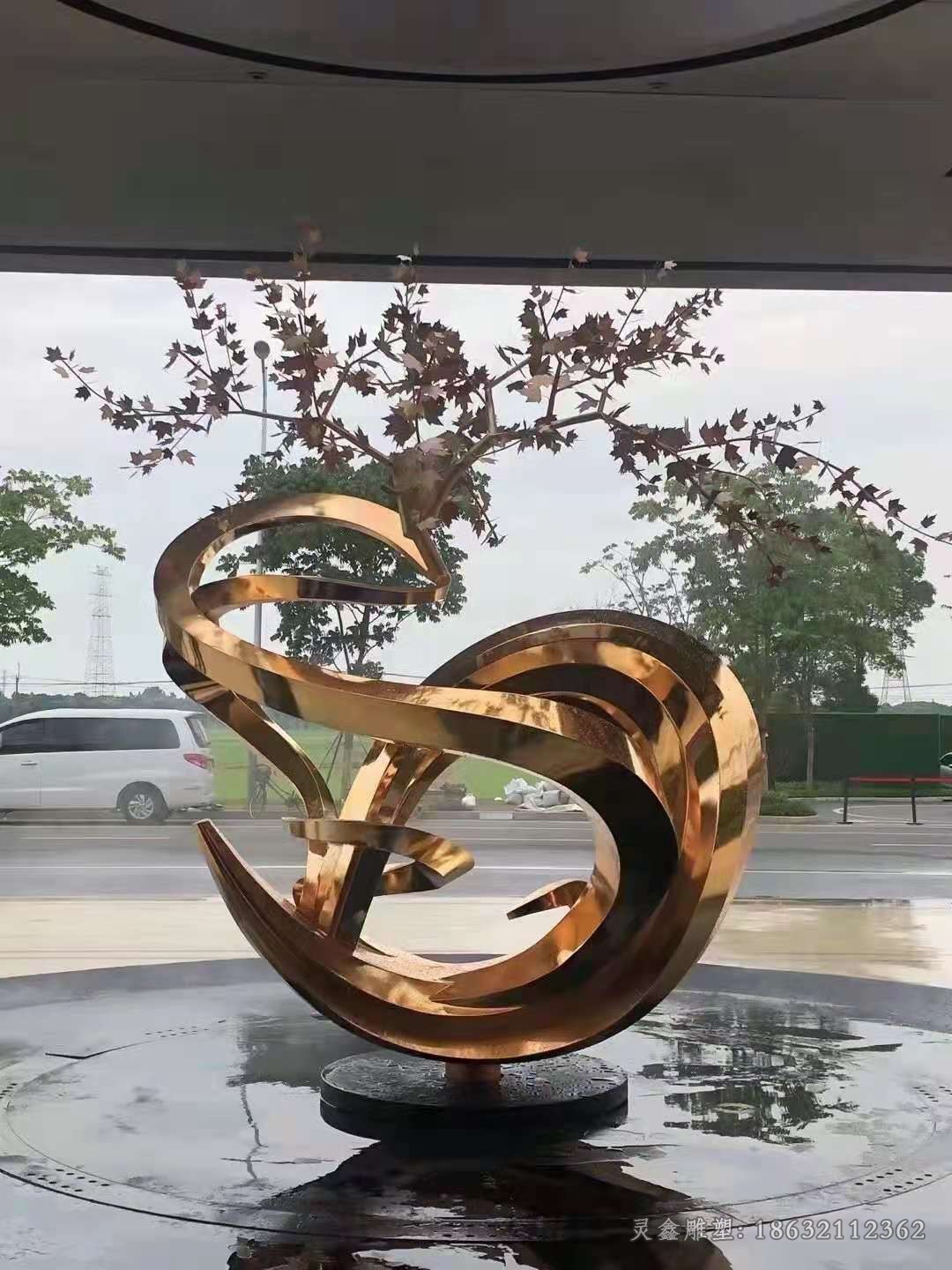 不锈钢抽象树校园雕塑