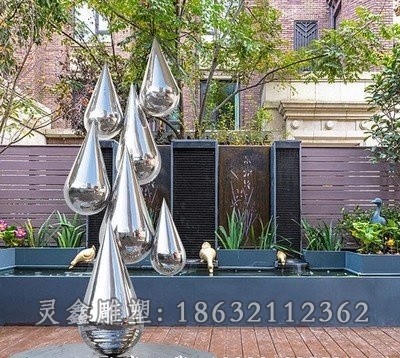 不锈钢镜面水滴景观雕塑
