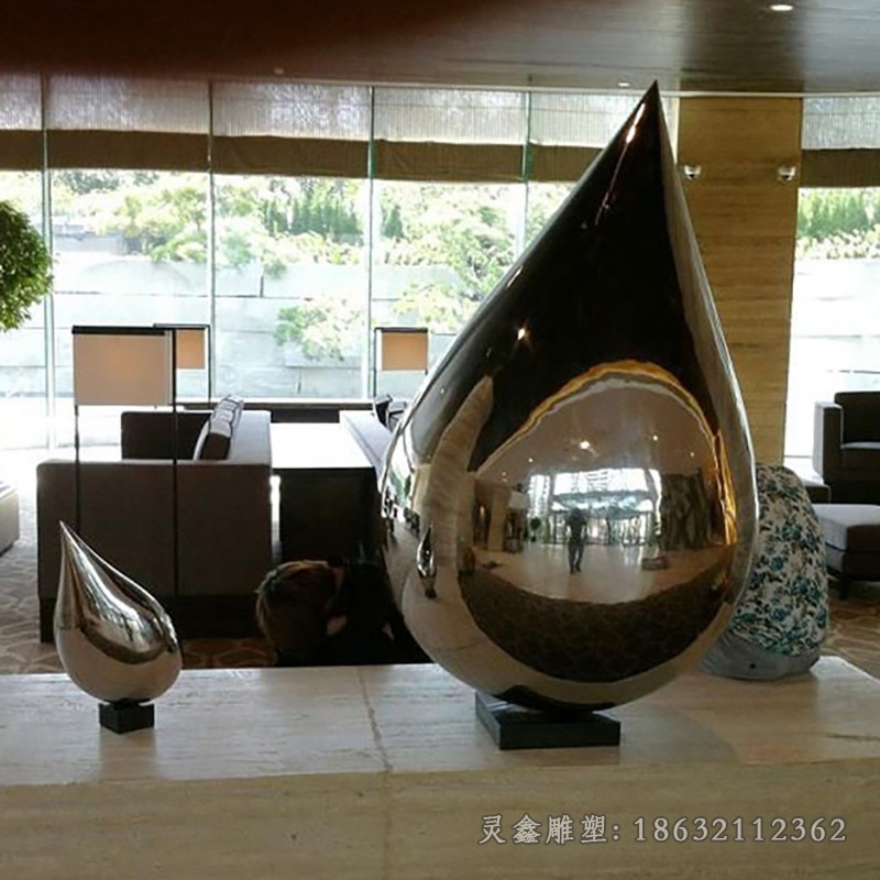镜面水滴不锈钢校园雕塑