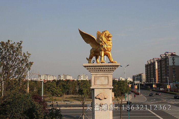 展翅狮子户外景观铜雕