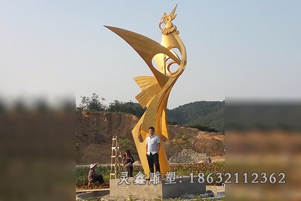 金色凤凰不锈钢动物雕塑