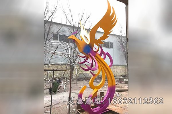彩绘凤凰景观不锈钢雕塑