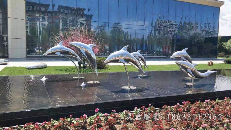 镜面海豚不锈钢景观雕塑