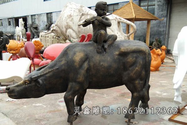 牧童骑牛儿童人物铜雕
