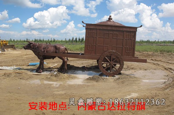 古代马车景观抽象铜雕