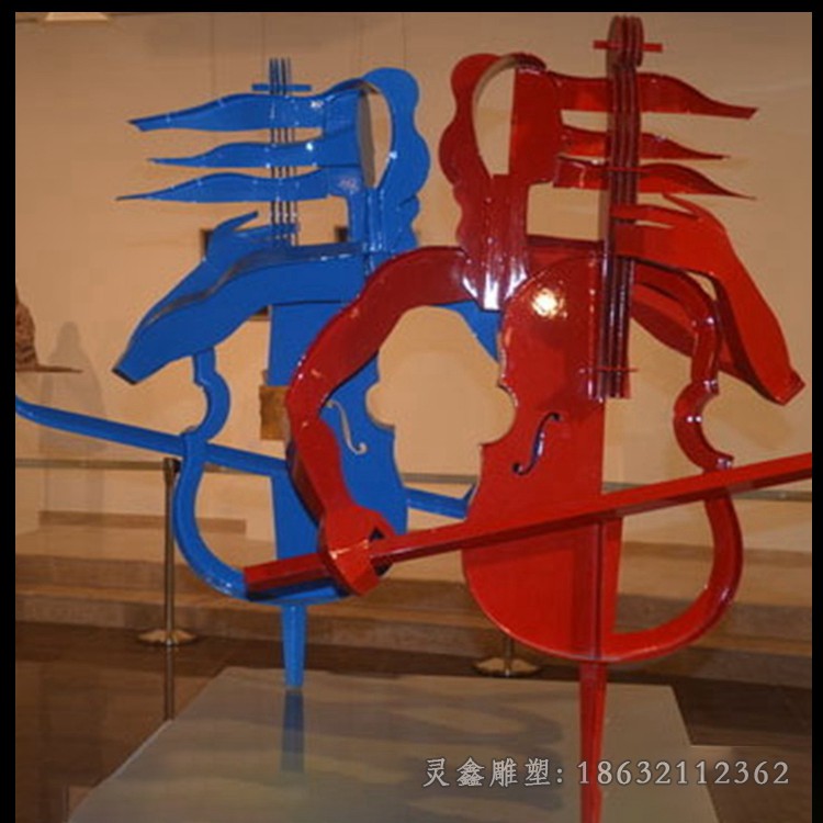 不锈钢彩绘大提琴雕塑