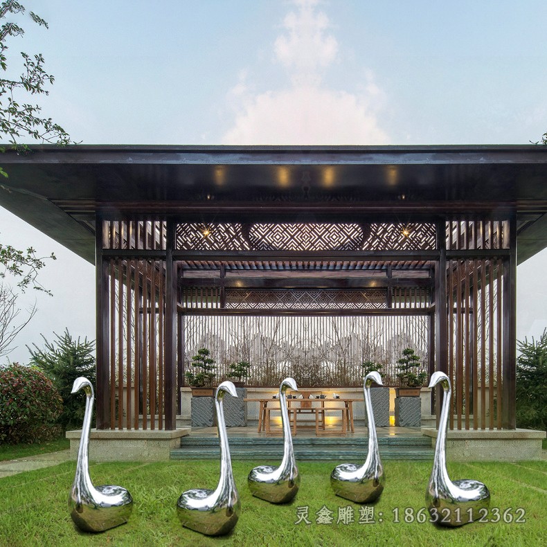 镜面天鹅园林不锈钢雕塑