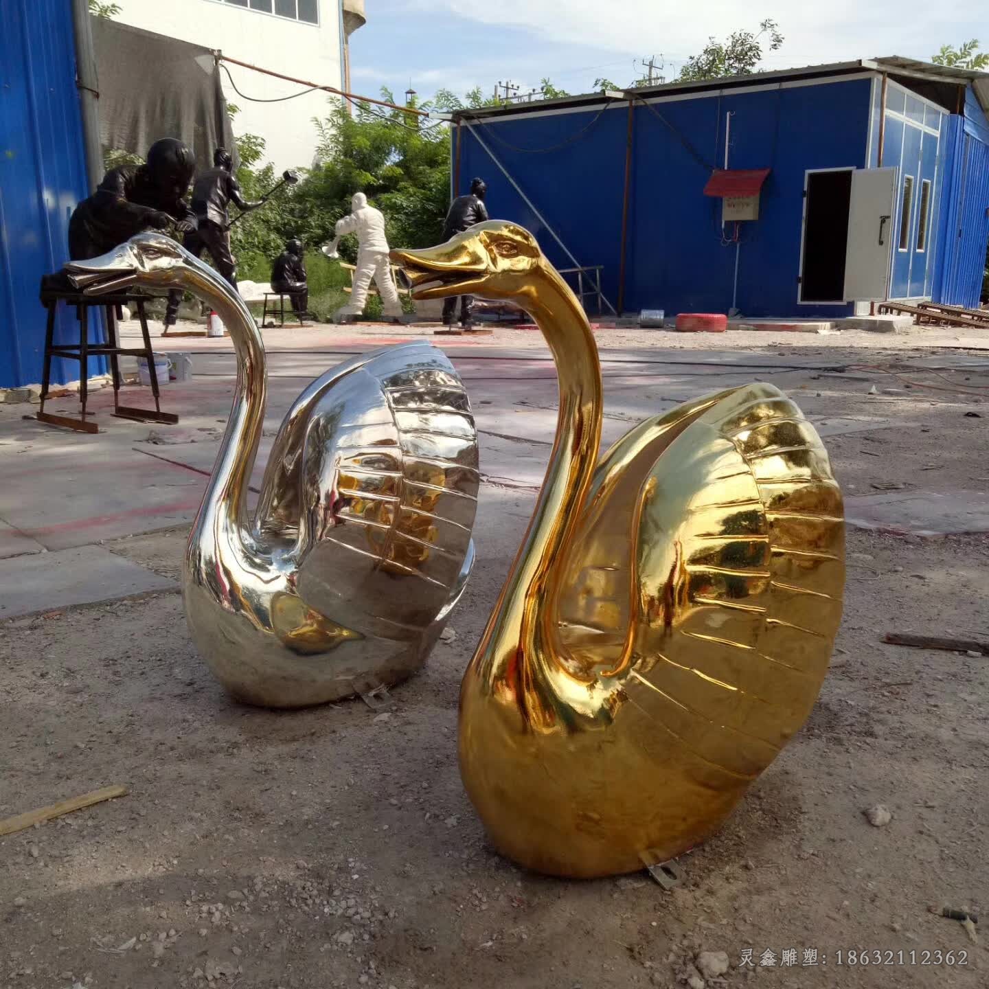 动物天鹅庭院不锈钢雕塑