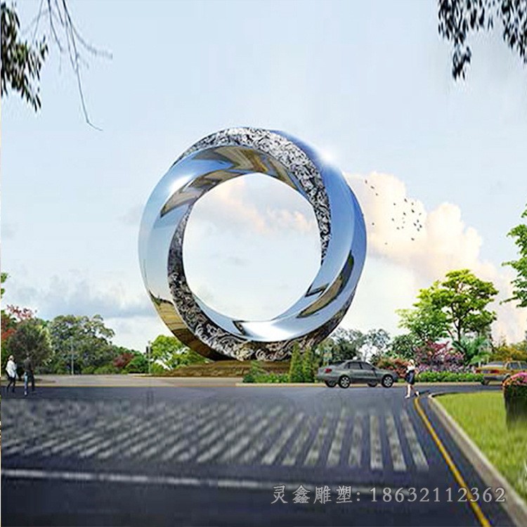 不锈钢镜面圆环园林雕塑