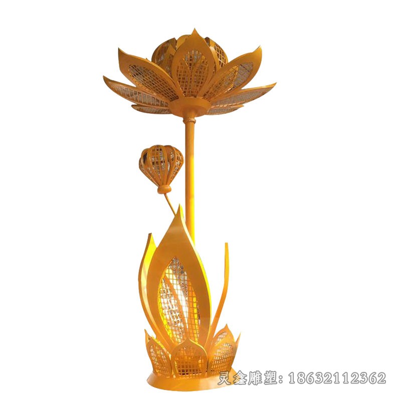 不锈钢金色花朵景观雕塑