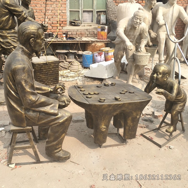 下象棋古代人物景观铜雕