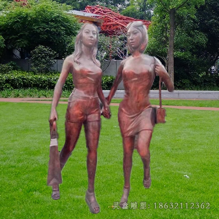 美女购物人物景观铜雕