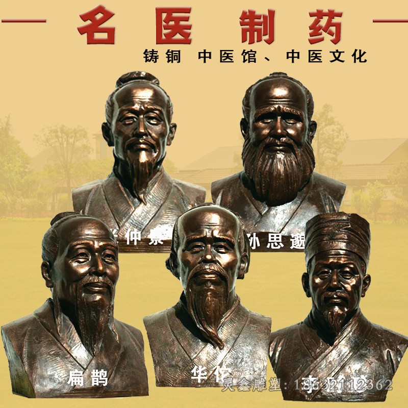 古代名医人物胸像铜雕