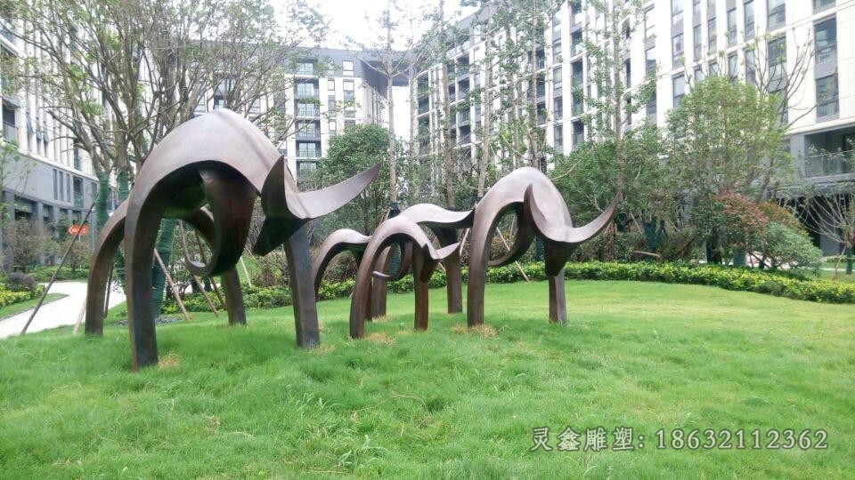 抽象动物牛景观铜雕
