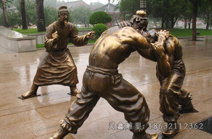 古人摔跤景观铜雕