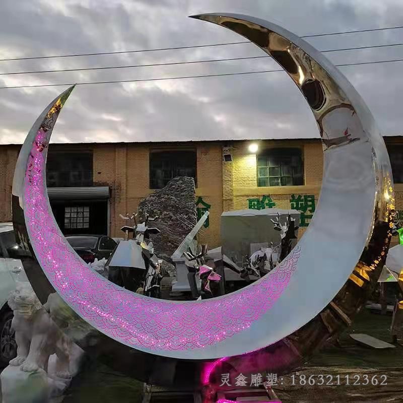 发光月亮标志不锈钢雕塑