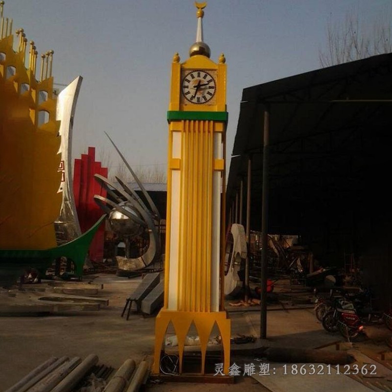 不锈钢钟表景观雕塑