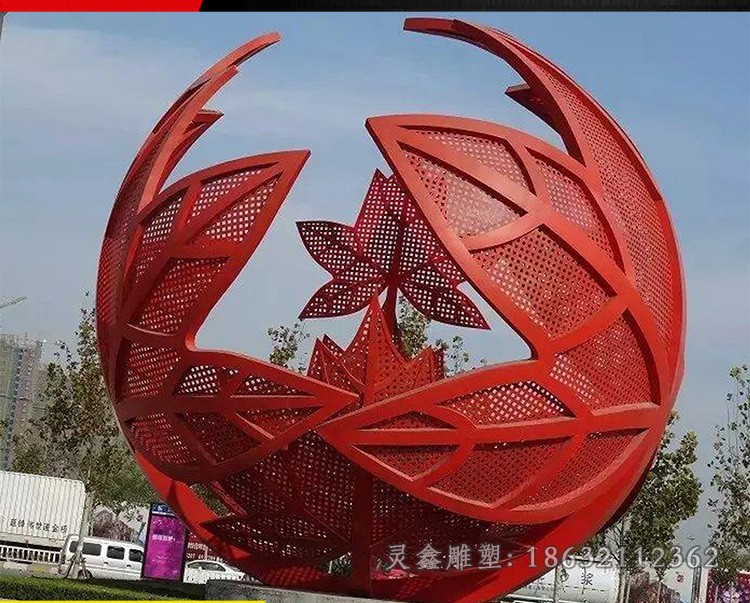 不锈钢红色枫叶抽象雕塑