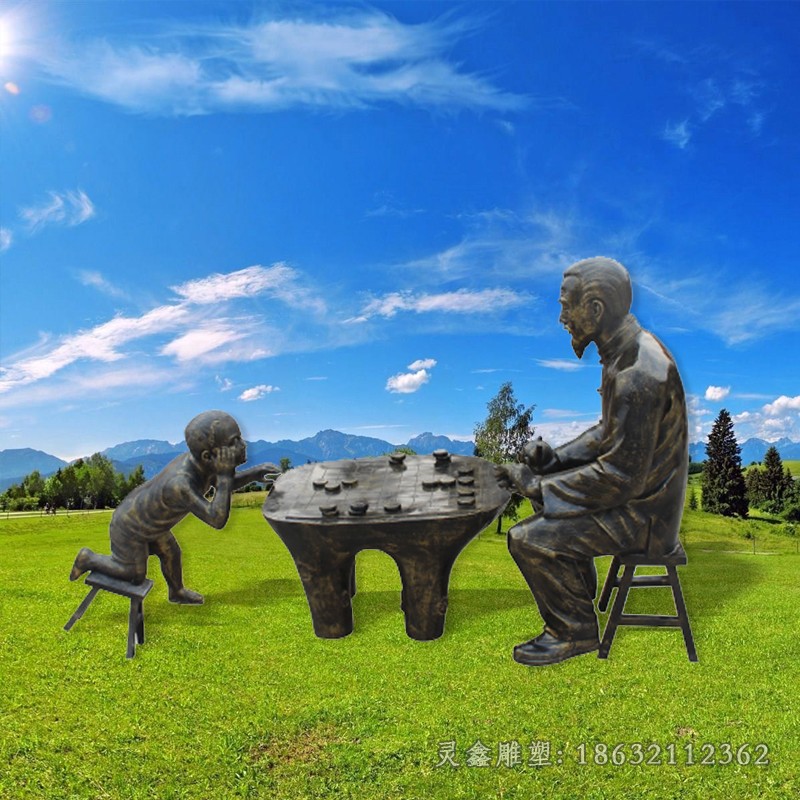 下象棋民俗小品人物景观铜雕