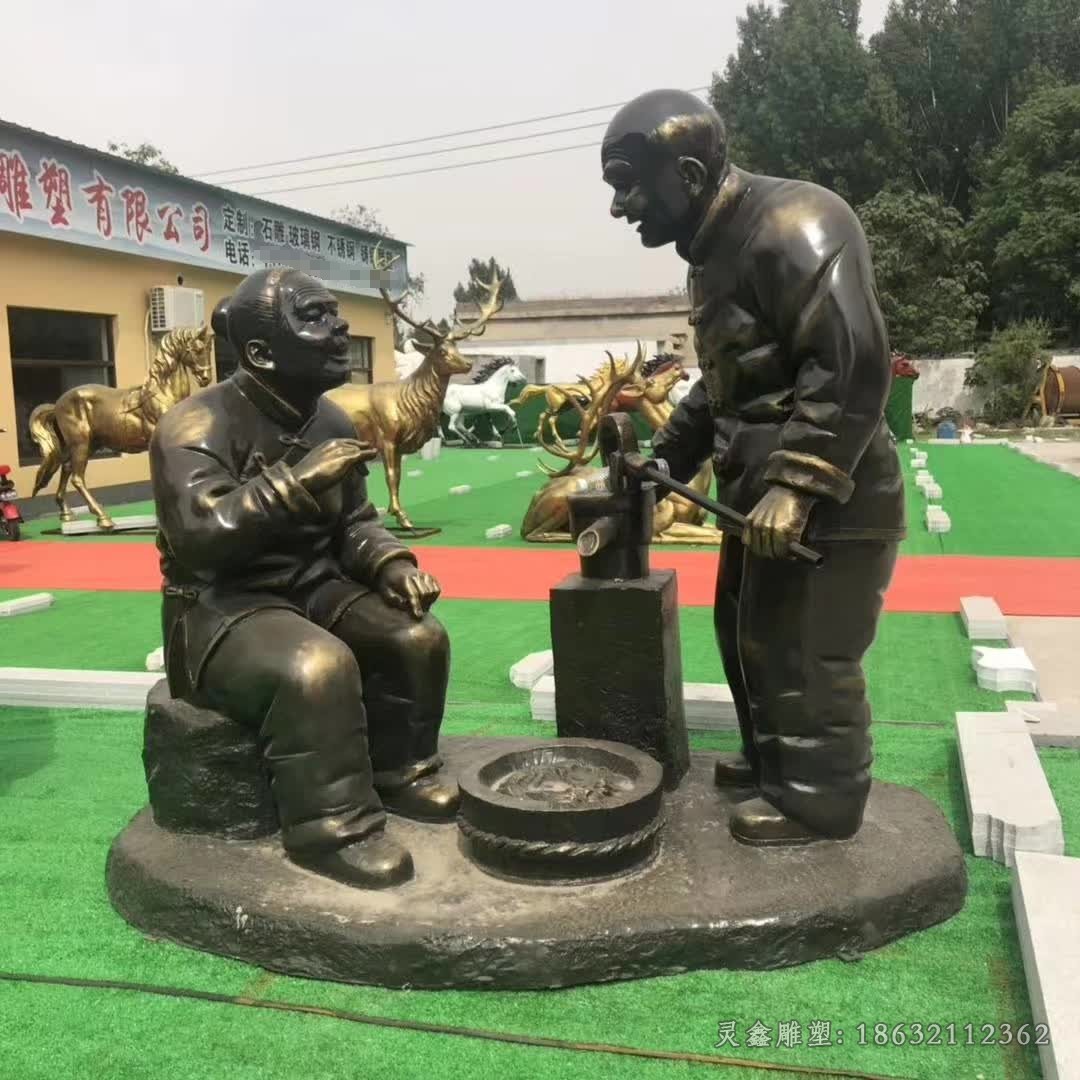 洗衣服人物景观铜雕