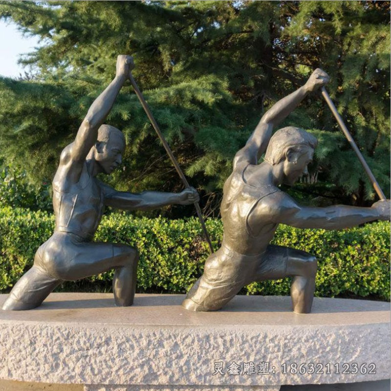 划船人物运动景观铜雕