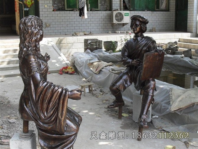 画画人物小品铜雕