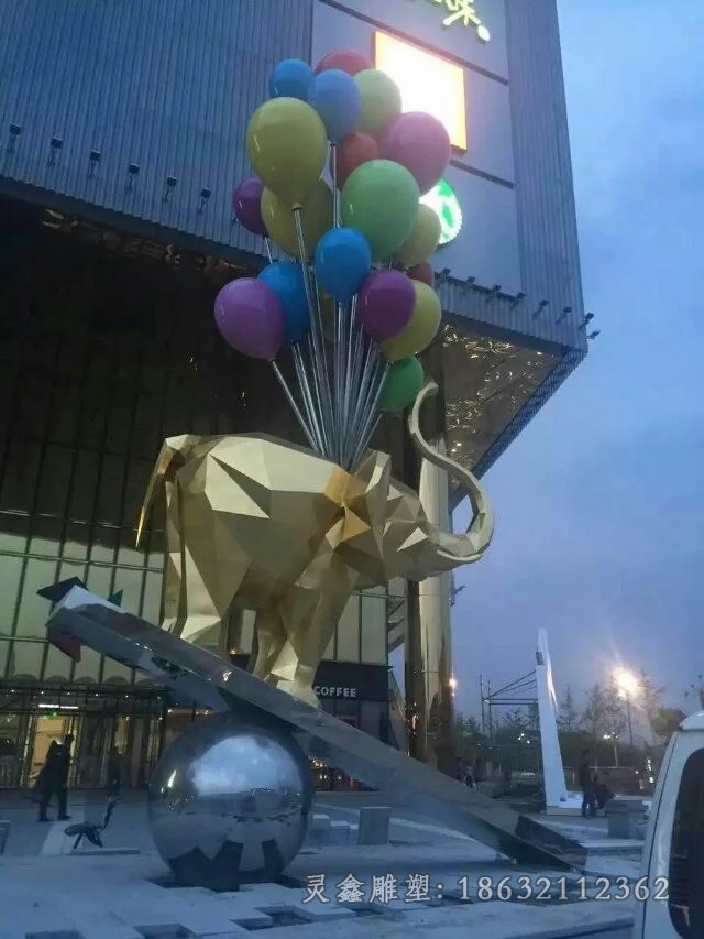 不锈钢几何大象景观雕塑