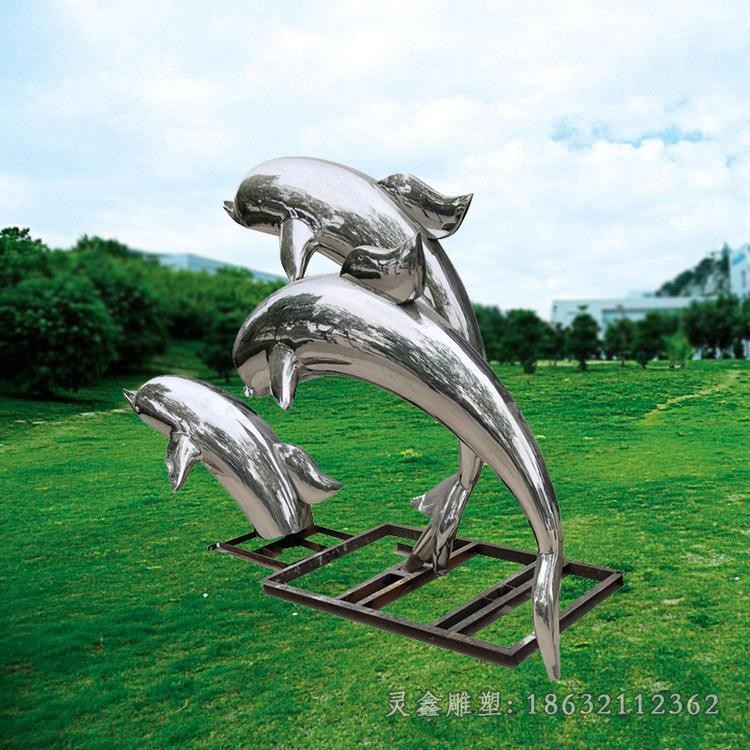 不锈钢动物海豚校园雕塑