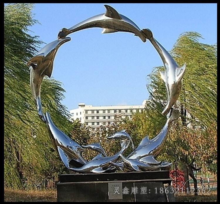 不锈钢动物海豚标志雕塑