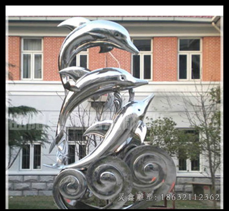 不锈钢小区海豚景观雕塑