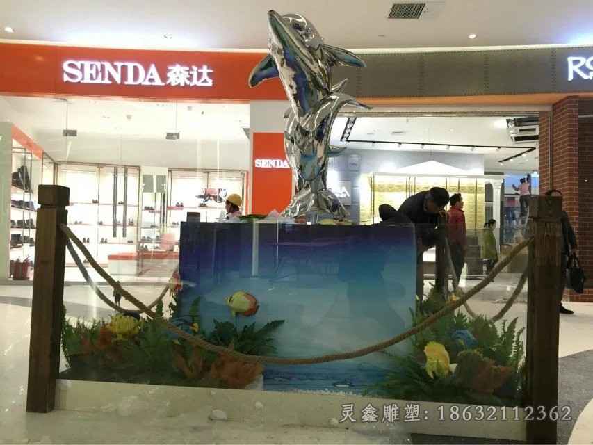 不锈钢庭院海豚景观雕塑